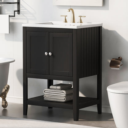 Vimora™ - Black Modern Bathroom Vanity with Elegant Ceramic Sink and Solid Wood Frame