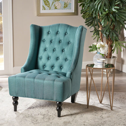 Vimora™ - Upholstered Wingback Chair in Teal with Button-Tufted Design