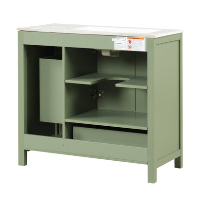Vimora™ - 36-Inch Green Bathroom Vanity with Sink, Solid Wood & MDF, Modern Design, Ample Storage