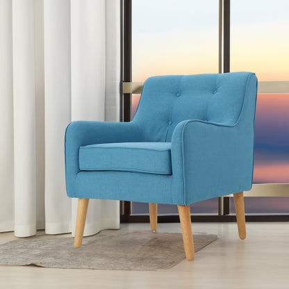 Vimora™ - Teal Mid-Century Modern Arm Chair with Tufted Back and Retro Wooden Legs