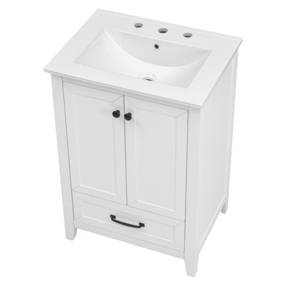Vimora™ - 24" White Bathroom Vanity with Sink, Solid Wood & MDF, Ample Storage, Modern Design