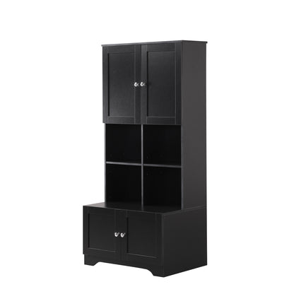 Vimora™ - Tall Black Bathroom Storage Cabinet with 4 Doors & Adjustable Shelves