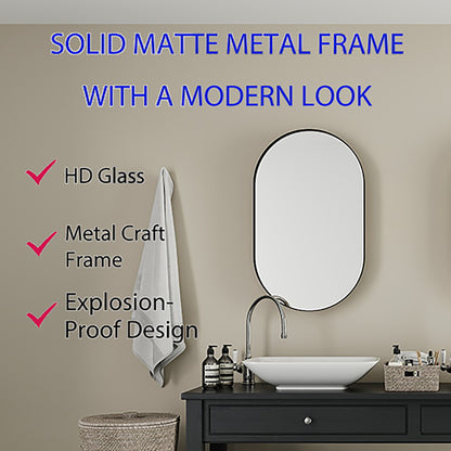 Vimora™ - 20x34 Inch Matte Black Oval Medicine Cabinet with Mirror & Adjustable Shelves