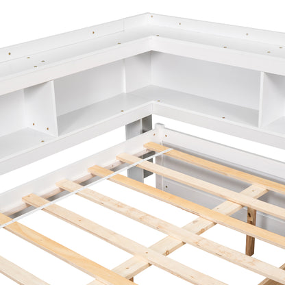 Vimora™ - Full Bed with L-shaped Bookcases and Storage Drawers in White