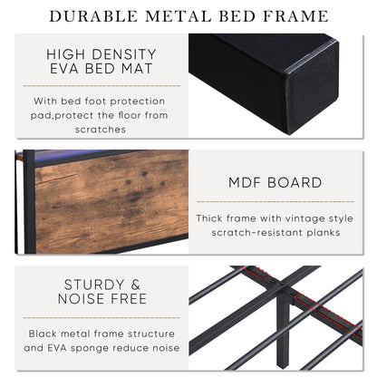 Vimora™ - Full Size Bed Frame with Storage Headboard, LED Lights & Charging Station