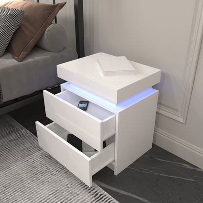 Vimora™ - Modern White Nightstand with 2 Drawers & LED Lights