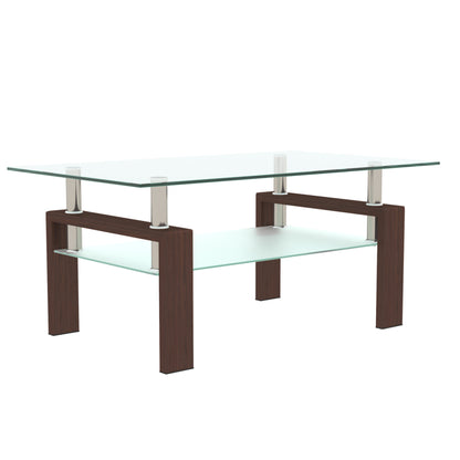 Vimora™ - Modern Rectangle Walnut Glass Coffee Table with Double Layer Storage