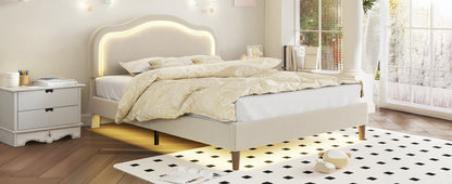 Vimora™ - Full Size Velvet LED Bed Frame with Adjustable Headboard