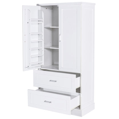 Vimora™ - Tall White Bathroom Storage Cabinet with Doors, Drawers & Adjustable Shelf