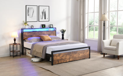 Vimora™ - Full Size Bed Frame with Storage Headboard, LED Lights & Charging Station