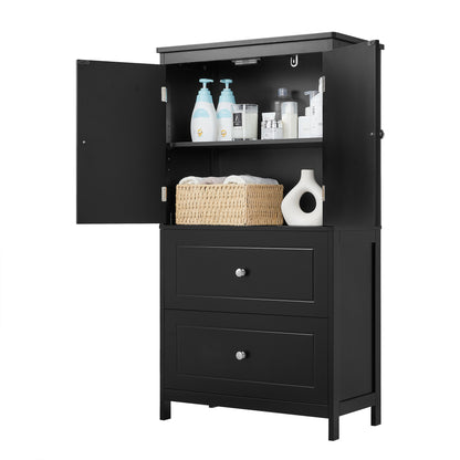 Vimora™ - Black MDF Bathroom Storage Cabinet with Doors, Drawers & Adjustable Shelf