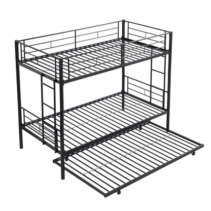Vimora™ - Black Metal Bunk Bed with Trundle, Space-Saving & Sturdy Twin Frame