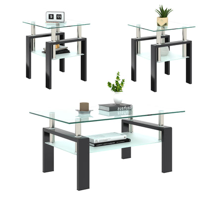 Vimora™ - Modern Tempered Glass Square Coffee Table (Set of 2)