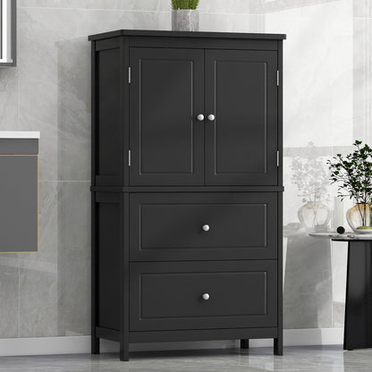 Vimora™ - Black MDF Bathroom Storage Cabinet with Doors, Drawers & Adjustable Shelf