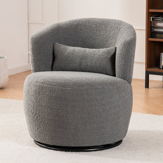 Vimora™ - Grey Plush Swivel Accent Chair with 360° Rotation and Metal Base