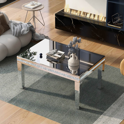 Sofia™️ - Modern Glass Mirrored Coffee Table with Crystal Design and Adjustable Height Legs