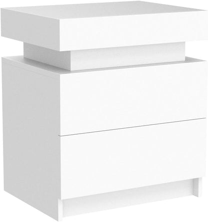 Vimora™ - Modern White Nightstand with 2 Drawers & LED Lights
