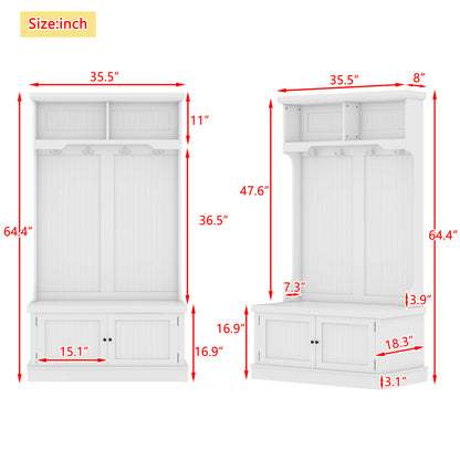 Vimora™ - White Hall Tree with Storage Shoe Bench and Coat Racks