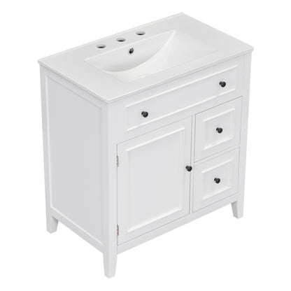 Vimora™ - 30" White Bathroom Vanity with Sink, Solid Wood Cabinet & Drawers, Modern Design