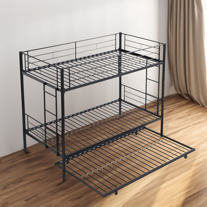Vimora™ - Black Metal Bunk Bed with Trundle, Space-Saving & Sturdy Twin Frame