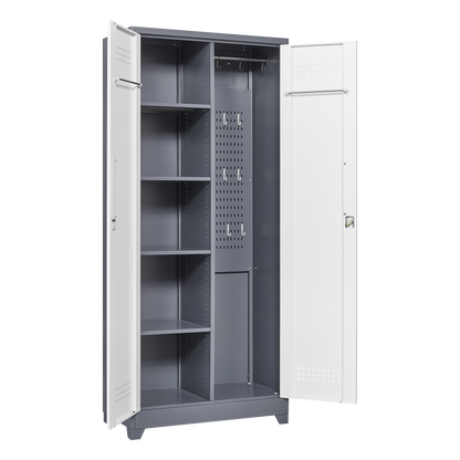 Vimora™ - Lockable Metal Storage Cabinet, Tall Cleaning Tool Organizer