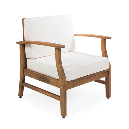 Vimora™ - Cream Acacia Wood Club Chair with Slat Panel Design