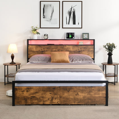 Vimora™ - Queen Size LED Bed Frame with Storage Headboard, Drawers & Charging Station