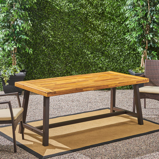 Vimora™ - Outdoor Acacia Wood Dining Table with Rustic Metal Legs