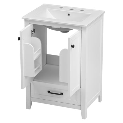 Vimora™ - 24" White Bathroom Vanity with Sink, Solid Wood & MDF, Ample Storage, Modern Design