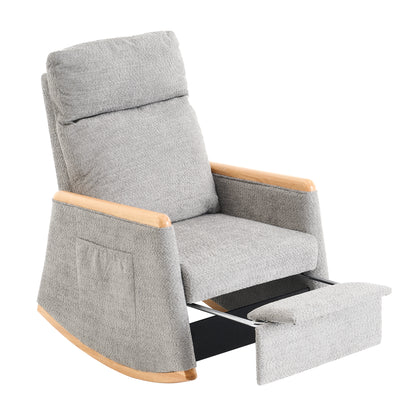 Vimora™ - Accent Rocking Chair with Footrest, High Back Rubber Wood