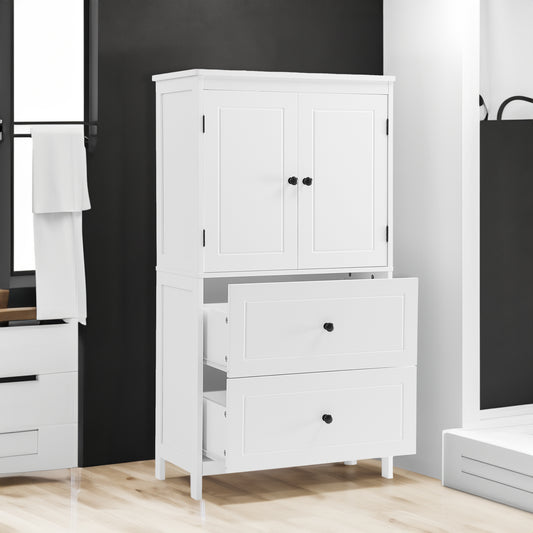 Vimora™ - White Bathroom Storage Cabinet with Adjustable Shelf, Drawers & Anti-Tipping Design