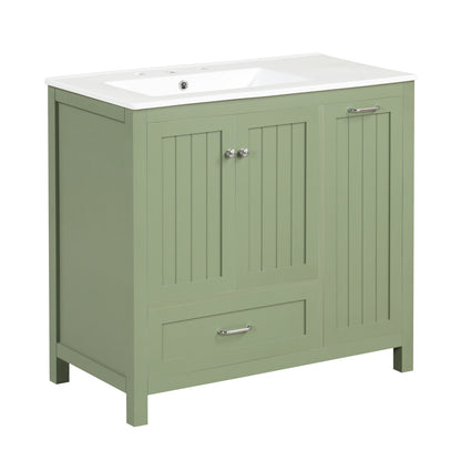 Vimora™ - 36-Inch Green Bathroom Vanity with Sink, Solid Wood & MDF, Modern Design, Ample Storage