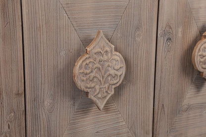 Vimora™ - Antique Four Door Cabinet with Carved Flower Handles