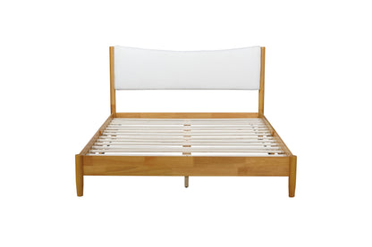 Vimora™ - Queen Size Rubber Wood Bed with Teddy Velvet Upholstered Headboard & Storage