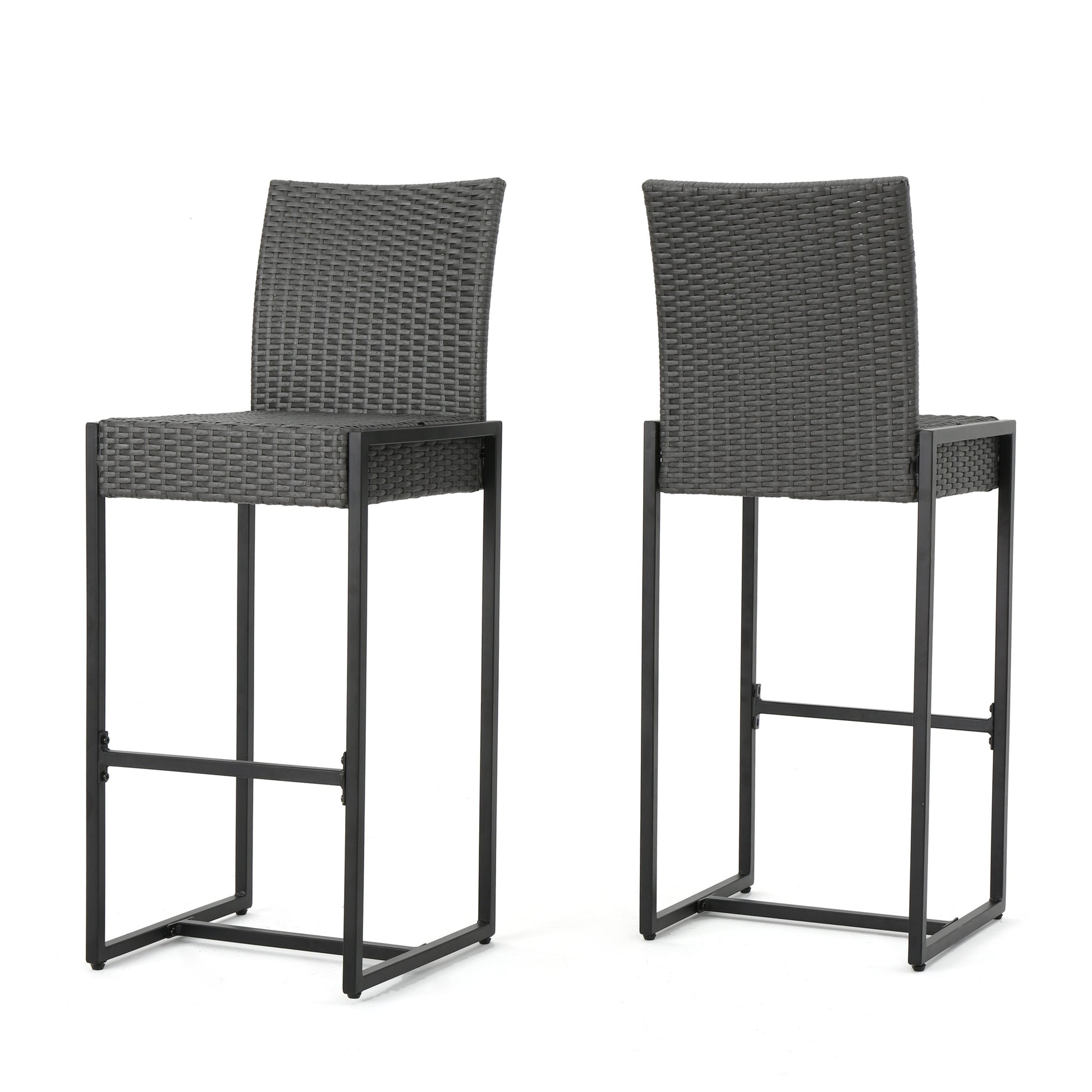 Stylish Vimora™ - Grey Polyethylene Rattan Outdoor Wicker Barstool Set of 2, perfect for enhancing your outdoor space.