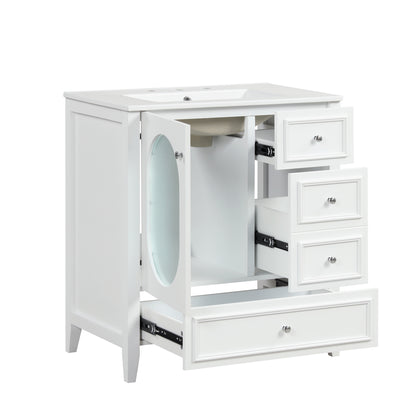 Vimora™ - White Bathroom Vanity with Sink, 3 Drawers, Solid Wood & MDF Cabinet