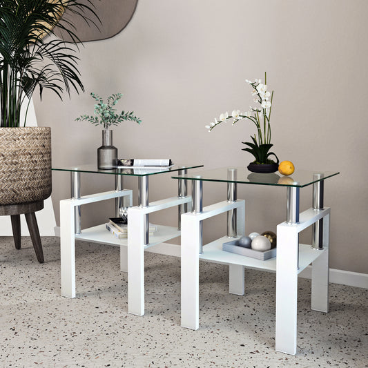Vimora™ - Set of 2 Modern Tempered Glass Square Coffee Tables for Living Room