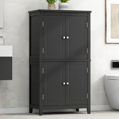 Vimora™ - Elegant Black Bathroom Floor Storage Cabinet with 4 Doors and Adjustable Shelves