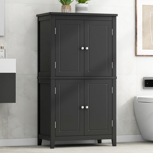 Vimora™ - Elegant Black Bathroom Floor Storage Cabinet with 4 Doors and Adjustable Shelves