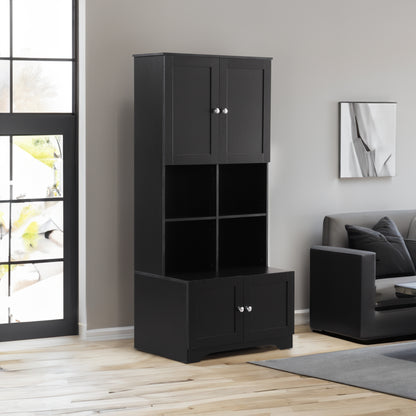 Vimora™ - Tall Black Bathroom Storage Cabinet with 4 Doors & Adjustable Shelves
