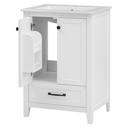 Vimora™ - 24" White Bathroom Vanity with Sink, Solid Wood & MDF, Ample Storage, Modern Design