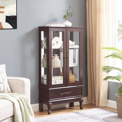 Vimora™ - Elegant Dark Cherry Curio Cabinet with Adjustable Glass Shelves and Illuminated Display