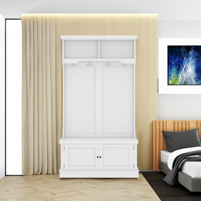 Vimora™ - White Hall Tree with Storage Shoe Bench and Coat Racks