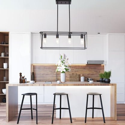 Vimora™ - Industrial Vintage 4-Light Black Pendant Chandelier with Open Cage Design