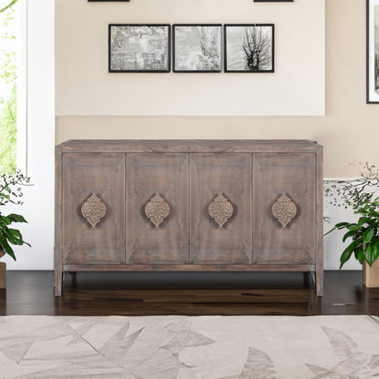 Vimora™ - Antique Four Door Cabinet with Carved Flower Handles