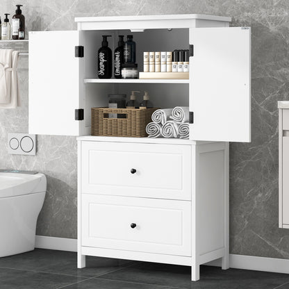 Vimora™ - White Bathroom Storage Cabinet with Adjustable Shelf, Drawers & Anti-Tipping Design