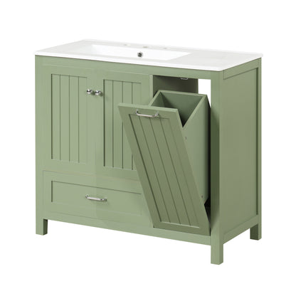 Vimora™ - 36-Inch Green Bathroom Vanity with Sink, Solid Wood & MDF, Modern Design, Ample Storage