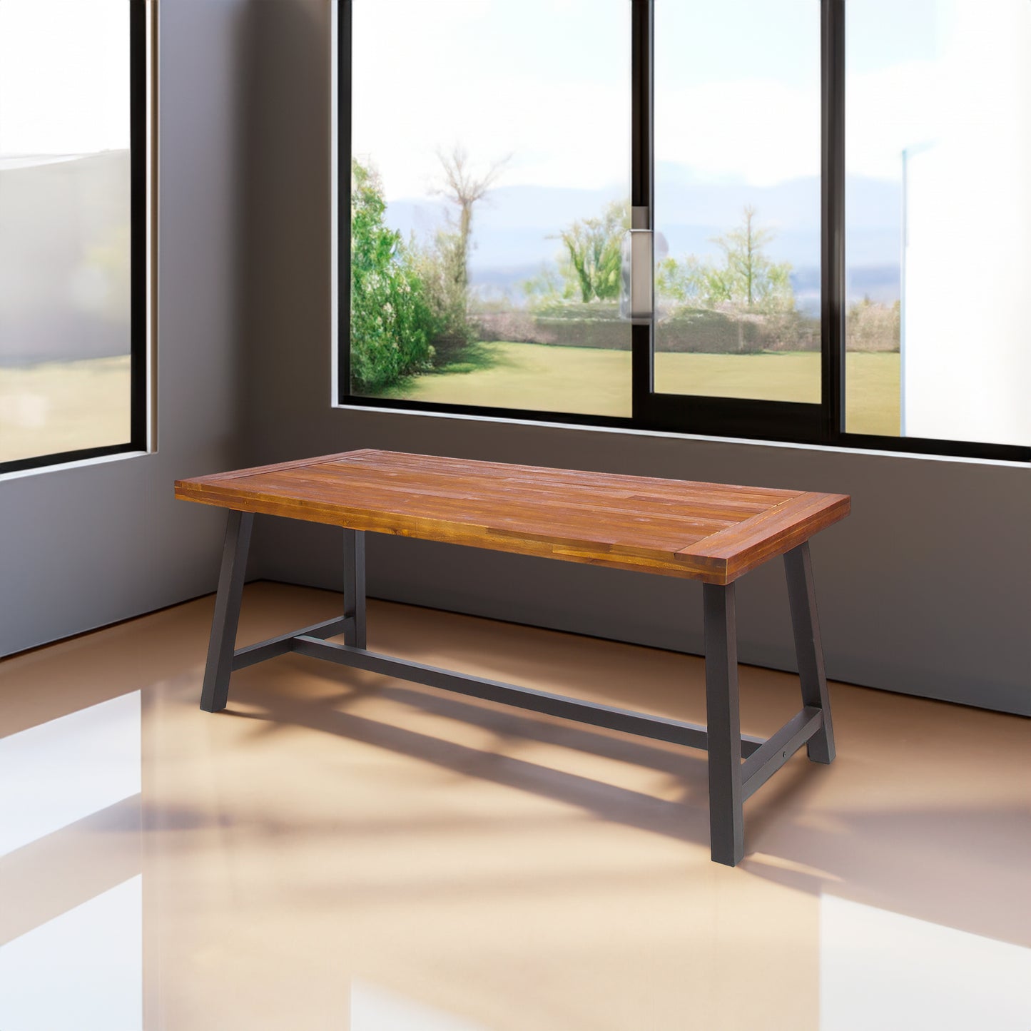 Vimora™ - Outdoor Acacia Wood Dining Table with Rustic Metal Legs