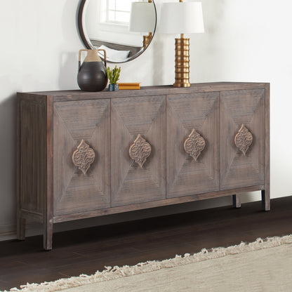 Vimora™ - Antique Four Door Cabinet with Carved Flower Handles