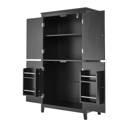 Vimora™ - Elegant Black Bathroom Floor Storage Cabinet with 4 Doors and Adjustable Shelves